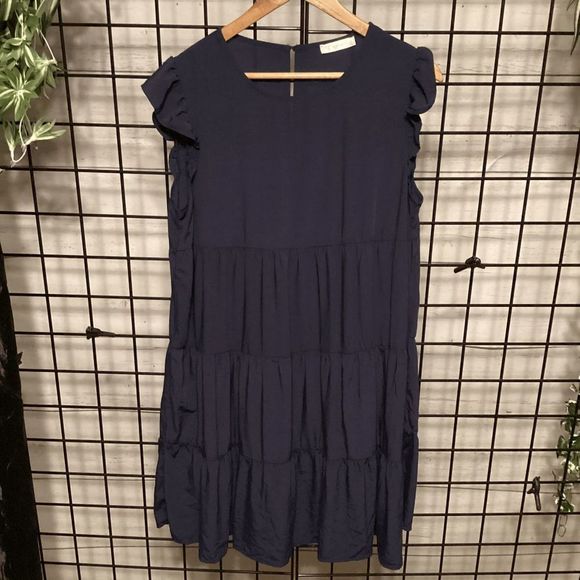 Navy Blue Summer Sleeveless Ruffle Sleeve Dress B236 - Picture 1 of 3
